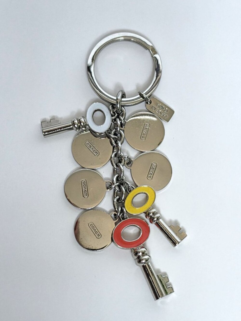 COACH Vintage Bright Colorful Silver Enamel Multi Letter Charm Keychain Key Ring - Picture 3 of 5